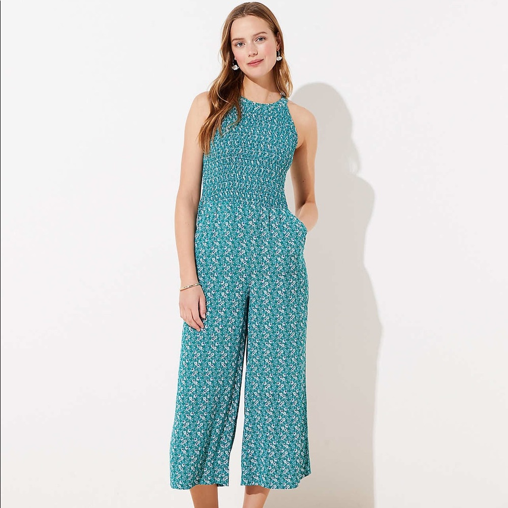 LOFT Paisley Halter Green Floral Jumpsuit 0P
